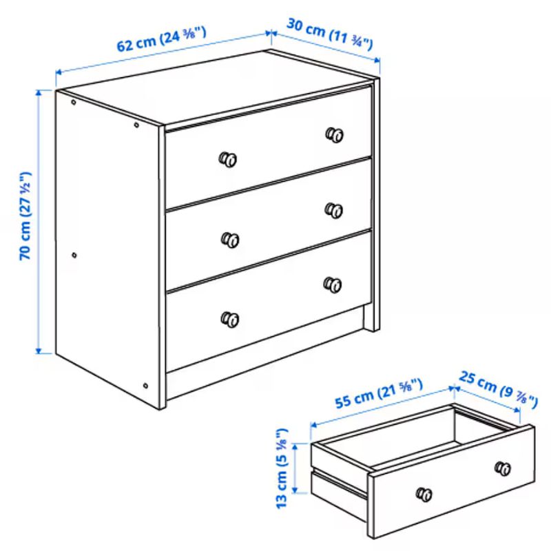 IKEA Rast Chest of 3 Drawers, Pine