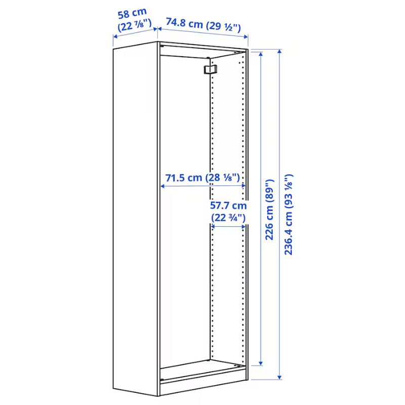 IKEA PAX Wardrobe Frame, White Stained Oak Effect, 75X58X236 cm