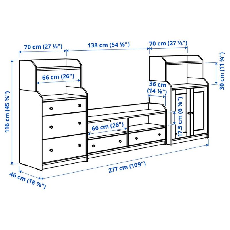 IKEA HAUGA Tv-Storage Combination White 277X46X116 cm