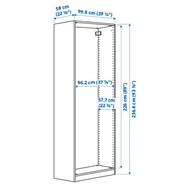 IKEA PAX Wardrobe Frame, White Stained Oak Effect, 100X58X236 cm