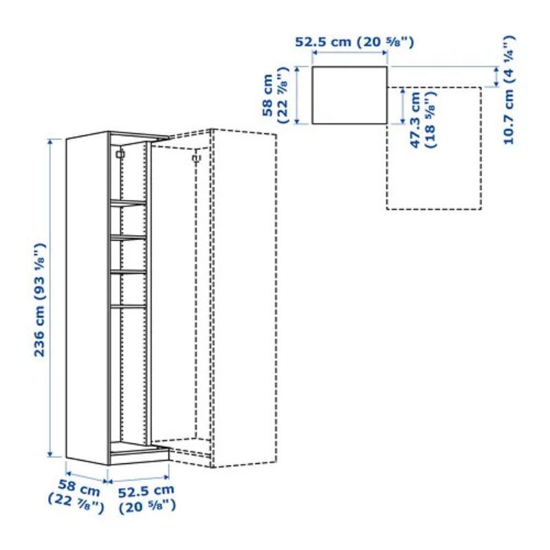 IKEA PAX Add-on corner unit with 4 shelves, white, 53x58x236 cm