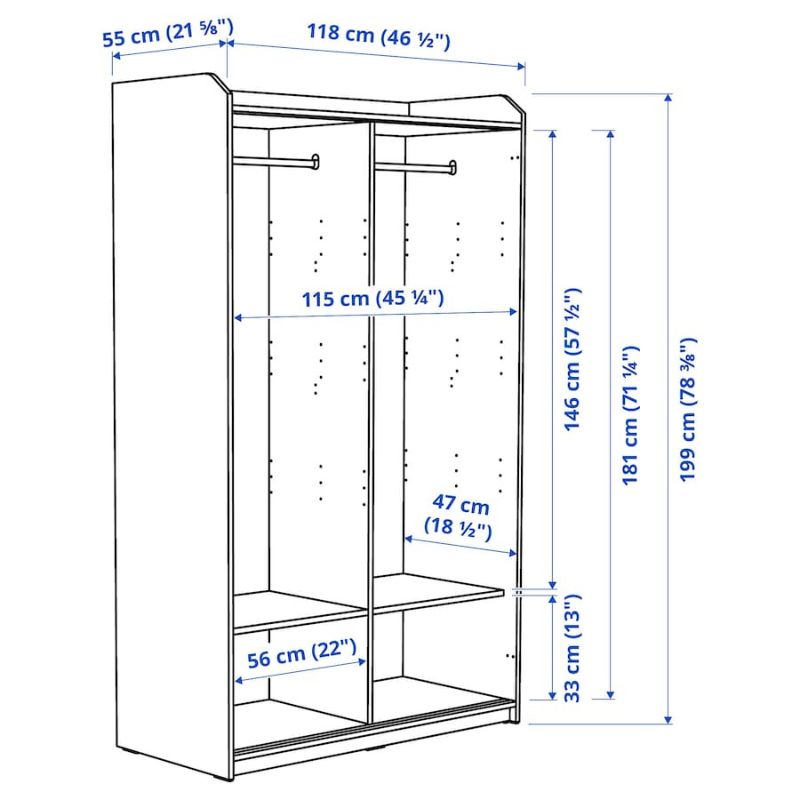 IKEA HAUGA Wardrobe with Sliding Doors White 118X55X199 cm