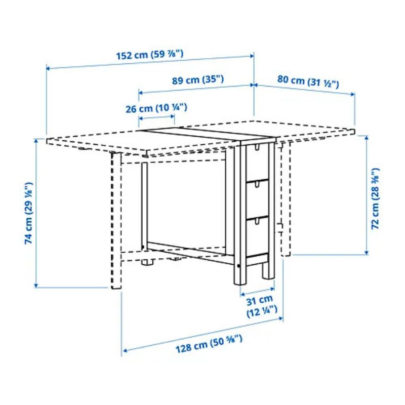 IKEA Norden Gateleg Table, Birch, 26/89/152x80 cm