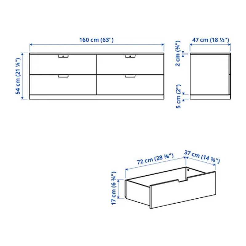 IKEA NORDLI Chest of 4 Drawers White 160X54 cm