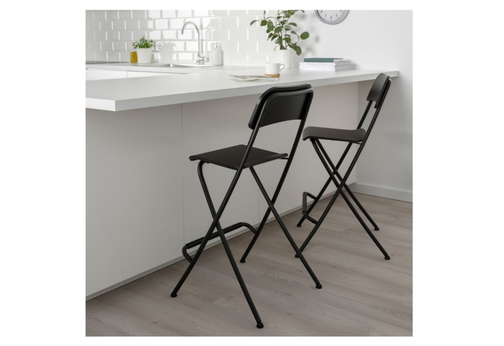 IKEA FRANKLIN Bar stool with backrest, foldable, black, black