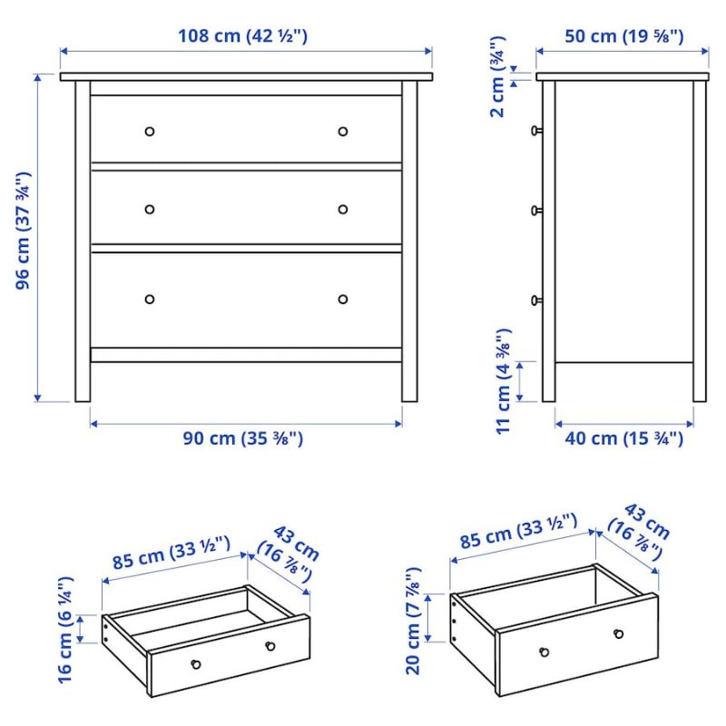 IKEA HEMNES Chest of 3 Drawers, White Stain