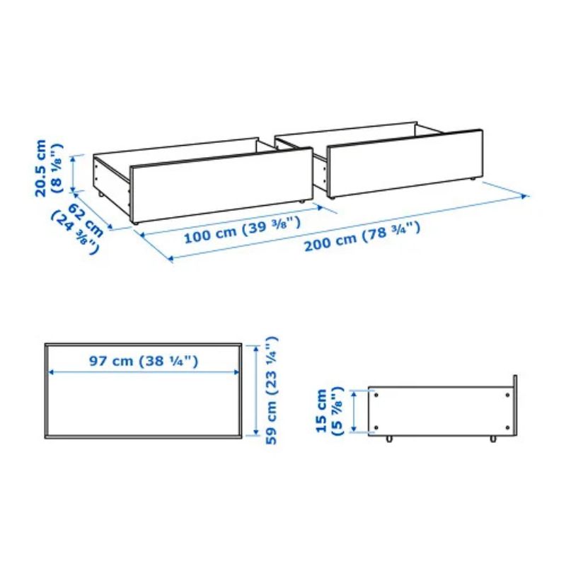 IKEA MALM Bed Storage Box for High Bed Frame White 200 cm