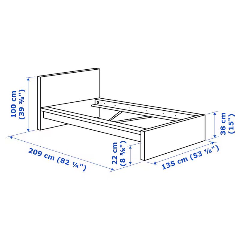 IKEA MALM Bed Frame, High, White 120 X 200 cm Without Bed Base