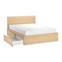 IKEA MALM Bed Frame, High, W 4 Storage Boxes White Stained Oak Veneer, Lonset