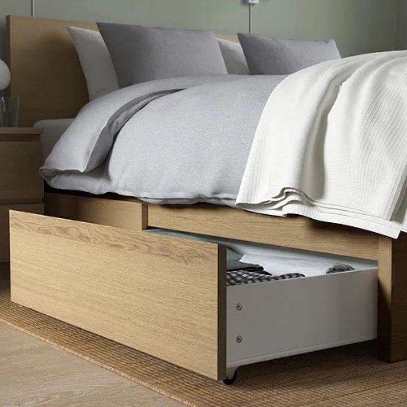 IKEA MALM Bed Frame, High, W 4 Storage Boxes White Stained Oak Veneer, Lonset