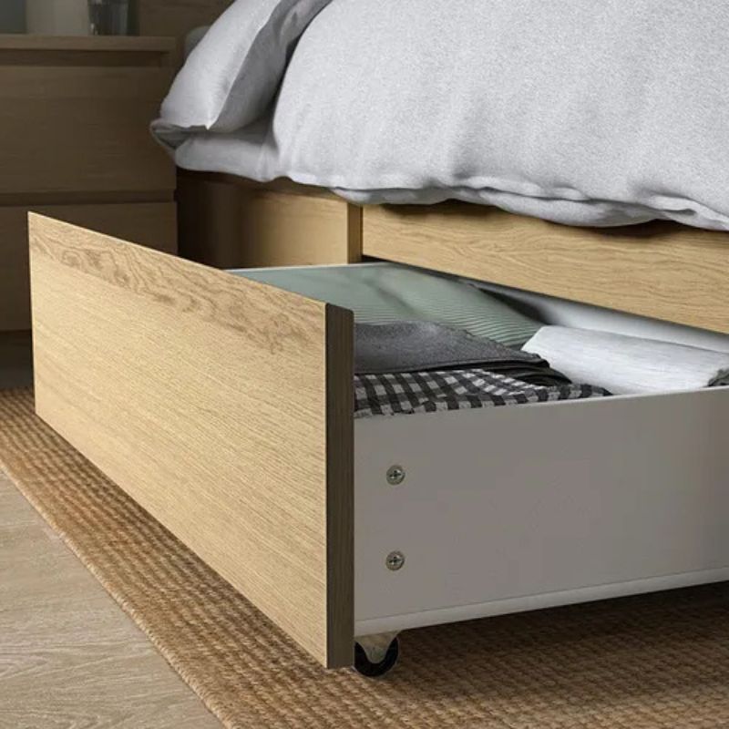 IKEA MALM Bed Frame, High, W 4 Storage Boxes White Stained Oak Veneer, Lonset