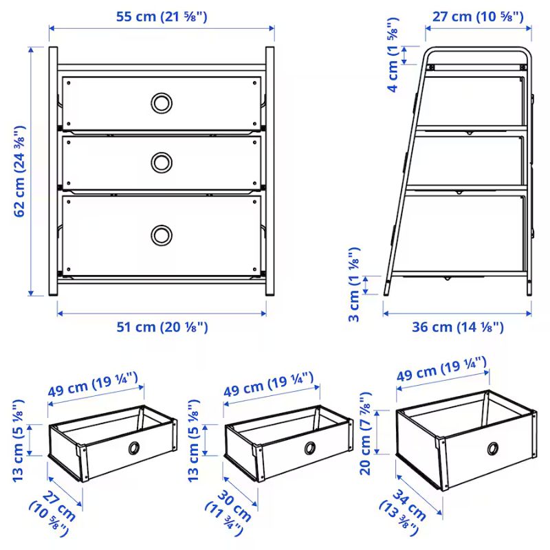 IKEA Lote Chest of 3 Drawers, White