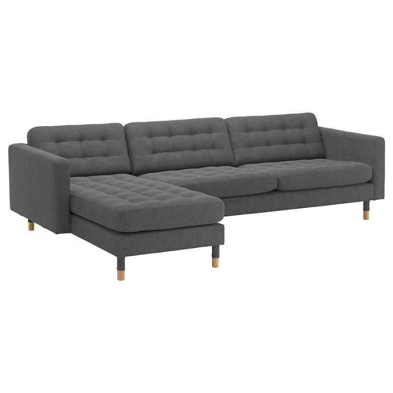 IKEA LANDSKRONA 4-seat Sofa, with Chaise Longue-Gunnared Dark Grey-Wood