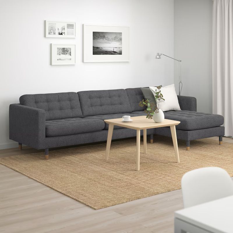 IKEA LANDSKRONA 4-seat Sofa, with Chaise Longue-Gunnared Dark Grey-Wood