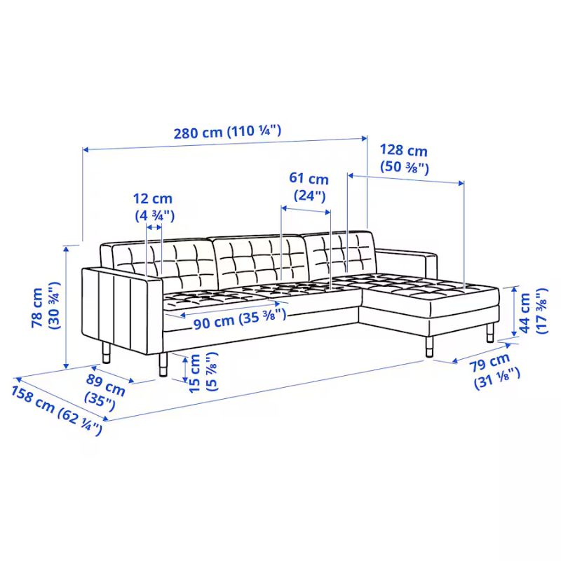 IKEA LANDSKRONA 4-seat Sofa, with Chaise Longue-Gunnared Dark Grey-Wood