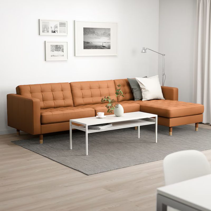 IKEA LANDSKRONA 4-seat Sofa, with Chaise Longue-Grann-Bomstad Golden-Brown-Metal