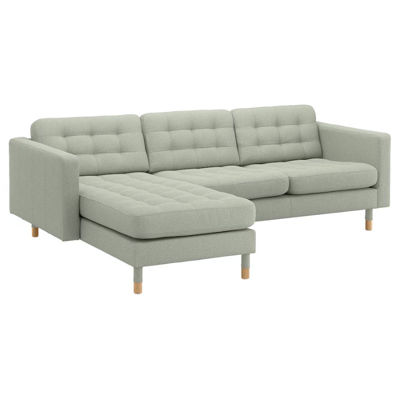 IKEA LANDSKRONA 3-seat Sofa, with Chaise Longue-Gunnared Light Green-Wood