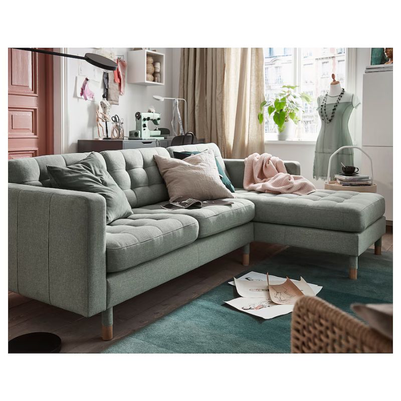 IKEA LANDSKRONA 3-seat Sofa, with Chaise Longue-Gunnared Light Green-Wood