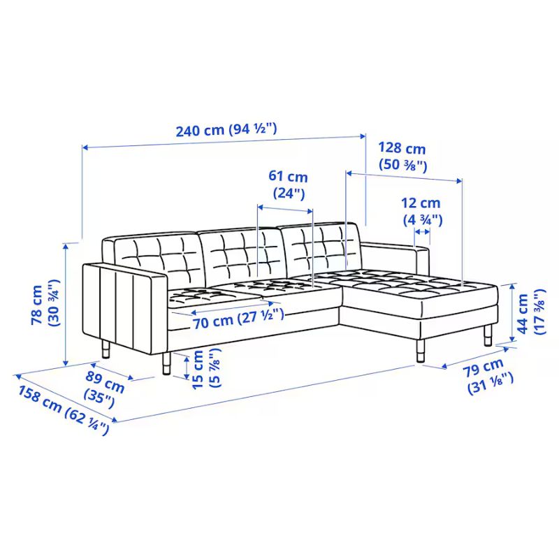 IKEA LANDSKRONA 3-seat Sofa, with Chaise Longue-Gunnared Light Green-Wood