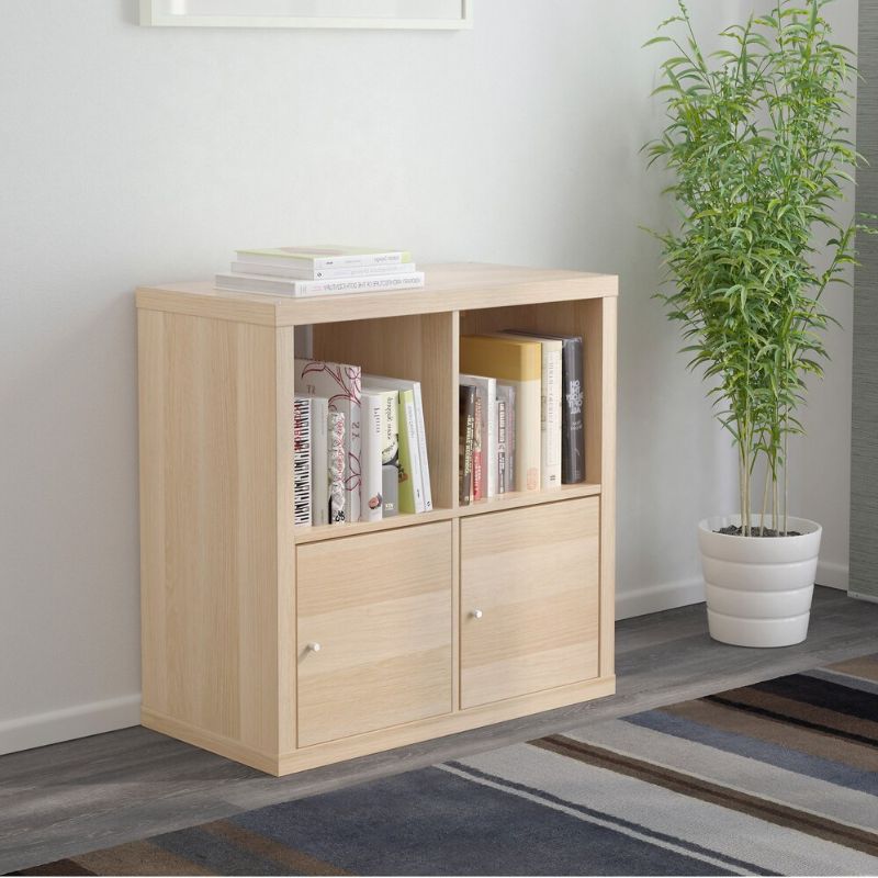 IKEA KALLAX Shelving Unit with Doors White Stained Oak Effect 77X77 cm