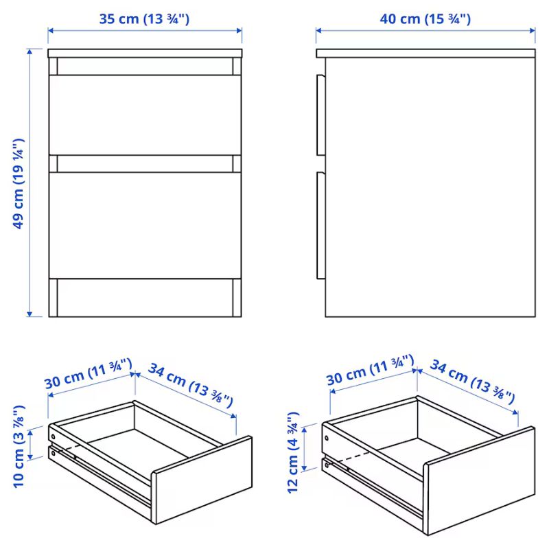 IKEA KULLEN Chest of 2 Drawers, Black-Brown 35X49 cm