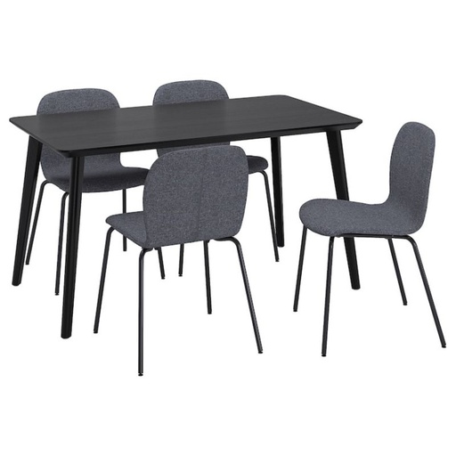 IKEA LISABO / KARLPETTER Table and 4 chairs, Black/Gunnared Medium Grey Black