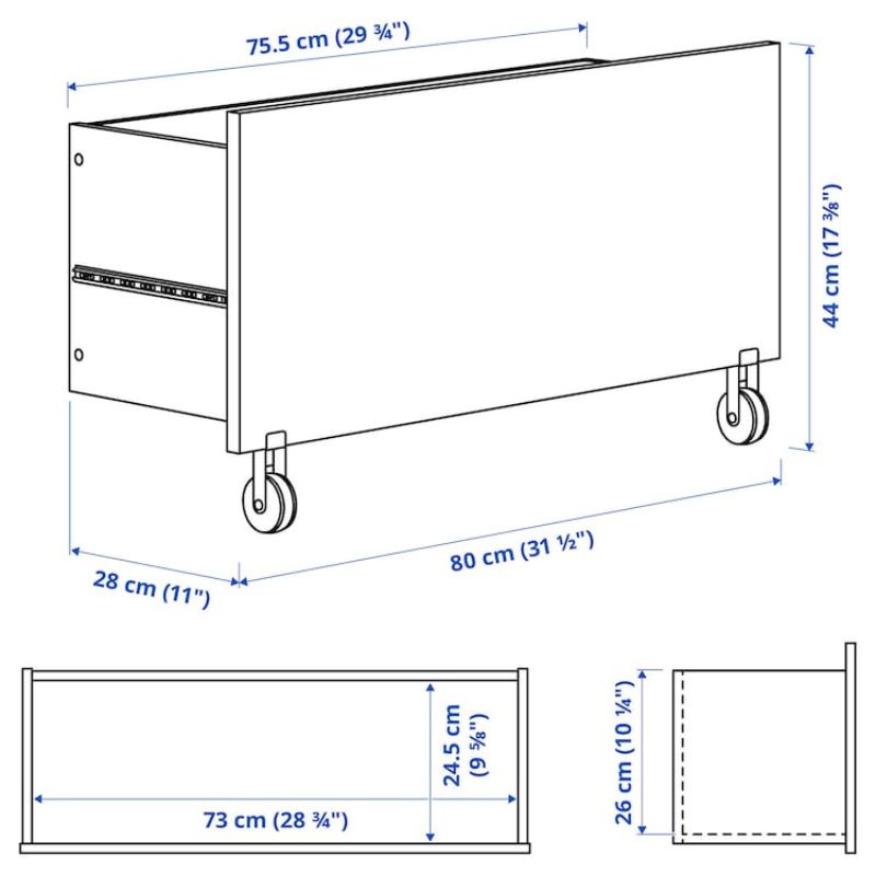 IKEA  BILLY Drawer White/with Castors 80x28x44 cm