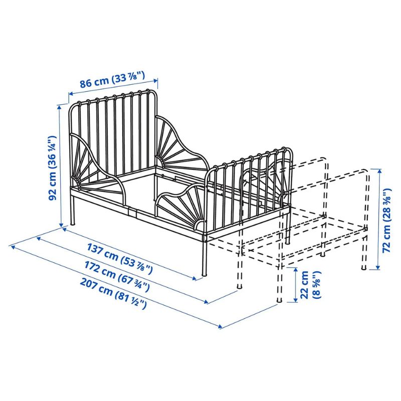 IKEA Minnen Extendable Bed,Black,80x200 cm 