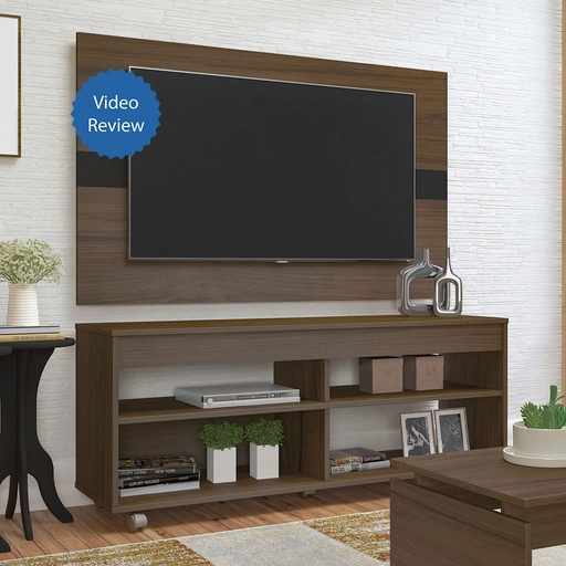 Timon Tv Stand and Tv Wall Panel - Walnut/ Black