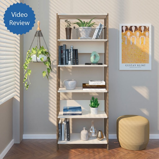 Garanhuns Bookcase 5 Niches - Off White/ Oak 