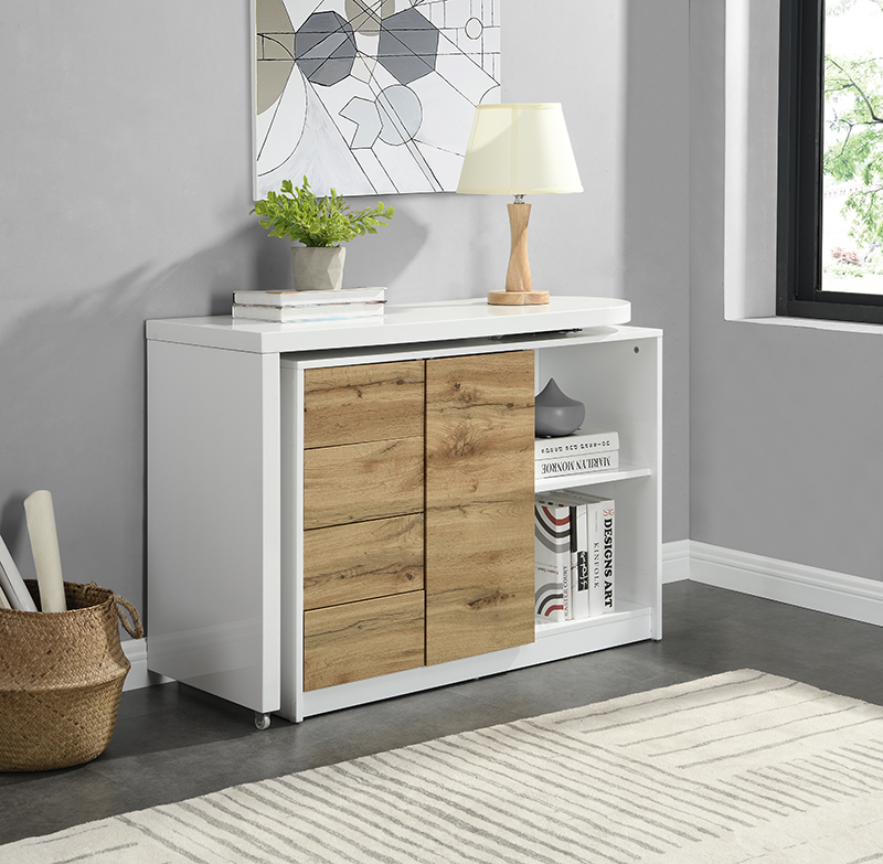 MILAN computer desk high gloosy,oak White