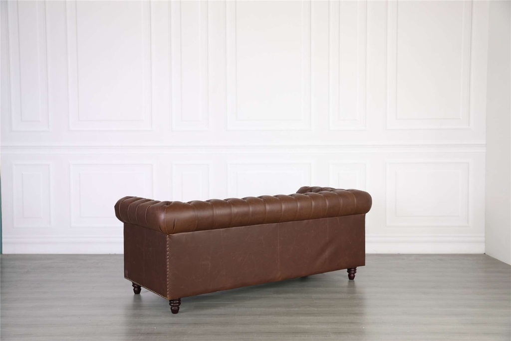 Doha Chesterfield Leather Sofa, 3 Seater - Vintage Style