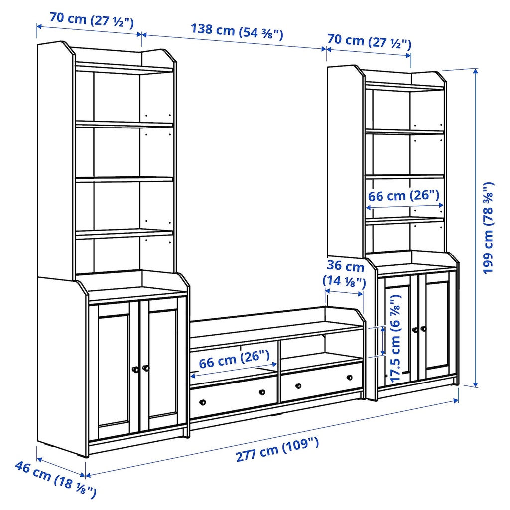 Ikea HAUGA TV/storage combination white 277x46x199 cm