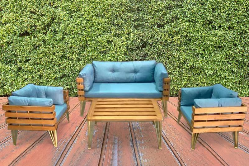 Idiya DOVER indoor/ covered Outdoor Sofa set With One Coffee Table , Light Blue