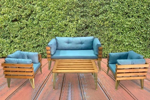 Dover Indoor- Covered Outdoor Sofa Set with One Coffee Table, Light Blue