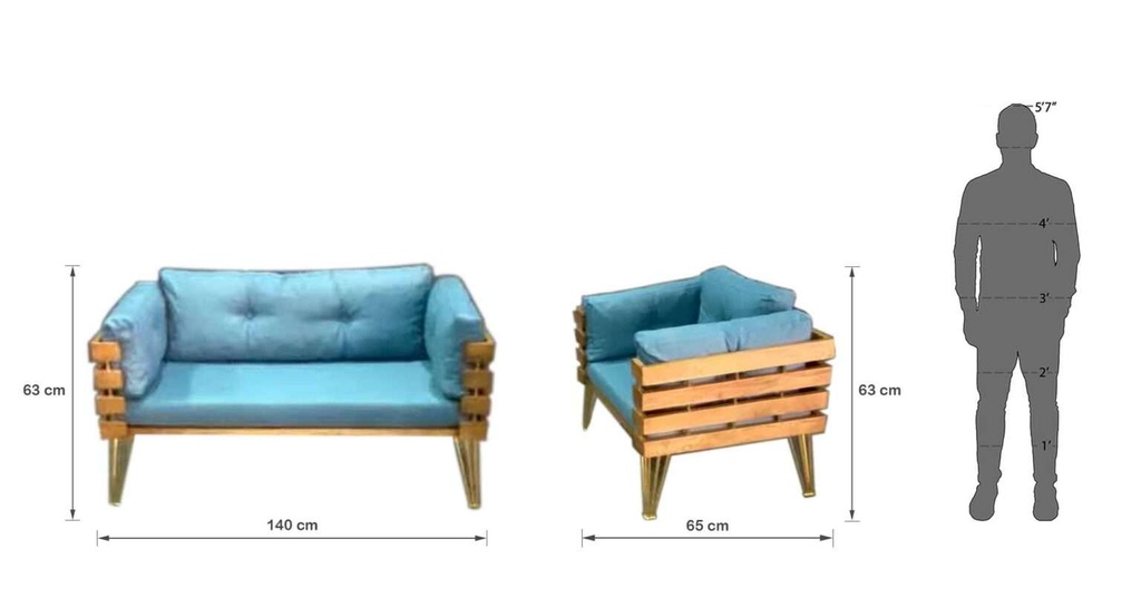 Idiya DOVER indoor/ covered Outdoor Sofa set With One Coffee Table , Light Blue