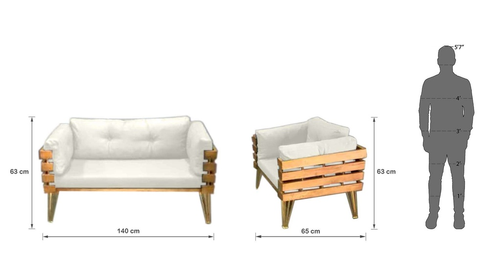 Idiya DOVER indoor/ covered Outdoor Sofa set With One Coffee Table, Cream