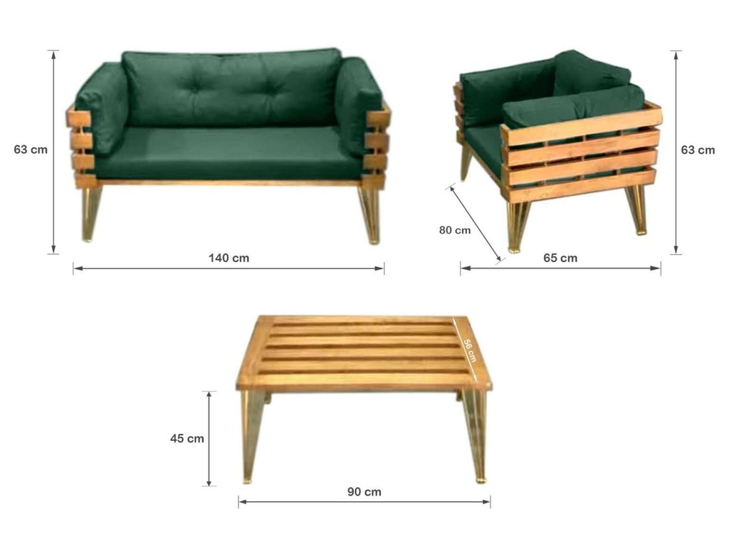 Idiya DOVER indoor/ covered Outdoor Sofa set With One Coffee Table, Green