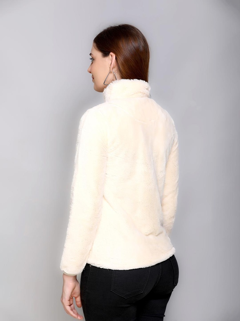 Ladies Collar Style Fancy Zipper Sweatshirt - 9085SS-9085SS-CREAM-L