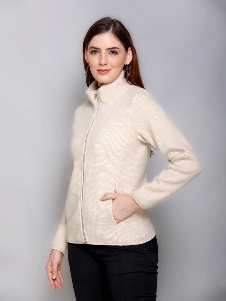 Ladies Collar Style Fancy Zipper Sweatshirt - 9086SS-9086SS-CREAM-L