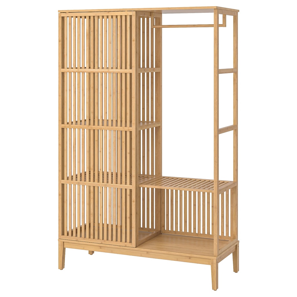 IKEA NORDKISA open wardrobe with sliding door, bamboo, 120x186 cm