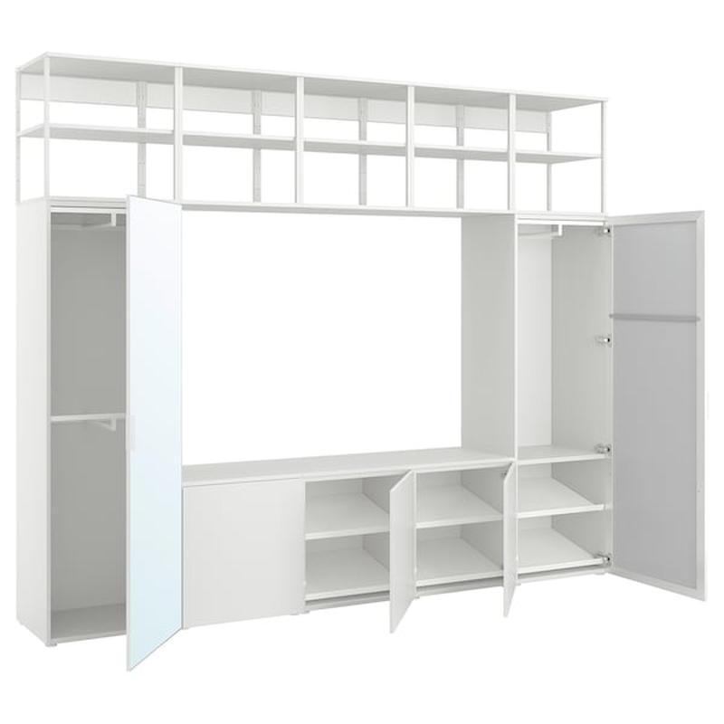 Ikea PLATSA wardrobe with 5 doors, white STRAUMEN mirror glass /FONNES white, 300x42x241 cm