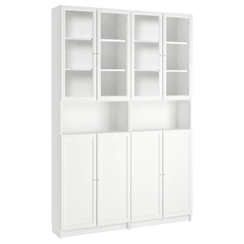 Ikea BILLY OXBERG bookcase w height extension ut/drs, white clear glass, 160x30x237 cm