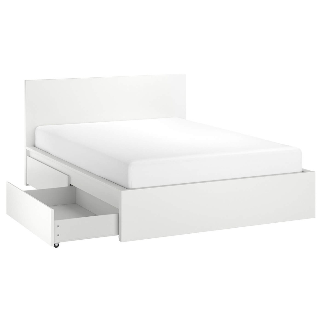 IKEA MALM Super King Bed Frame| 4 Storage Boxes| White| High Platform Bed