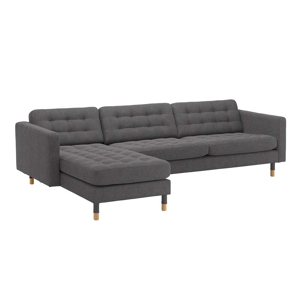 IKEA LANDSKRONA 4-seat Sofa, with Chaise Longue-Gunnared Dark Grey-Wood