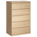 IKEA MALM Chest of 6 Drawers, White Stained Oak Veneer, Drawers