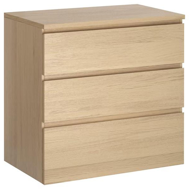 IKEA MALM Chest of 3 Drawers, White Stained Oak Veneer