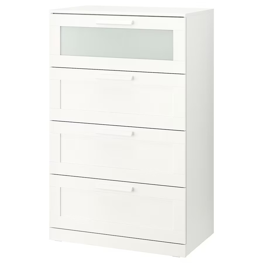 IKEA BRIMNES Chest of 4 Drawers, White, Frosted Glass