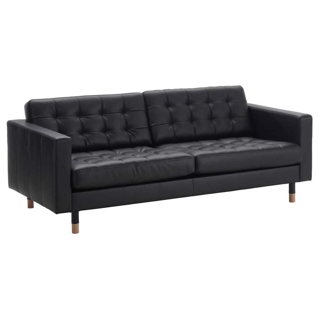 IKEA LANDSKRONA Three-Seat Sofa Real Leather, Grann, Bomstad Black-Wood