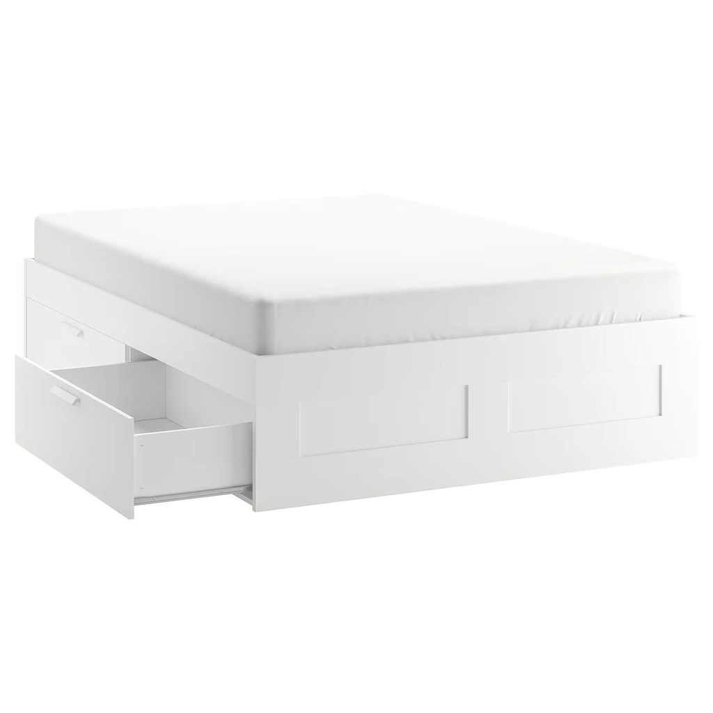 IKEA BRIMNES Bed Frame with Storage and Headboard, White, Luroy. Queen Size